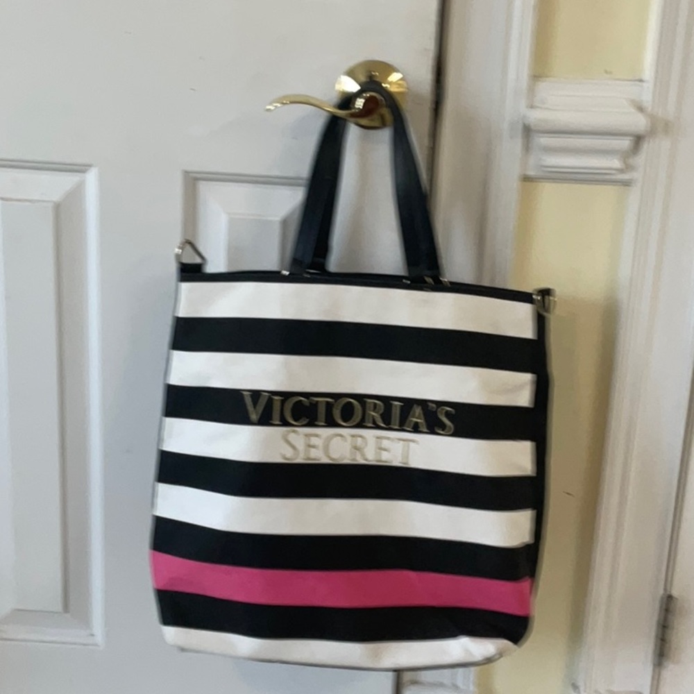 Victoria's Secret Black and White Striped Tote Bag - Picture 2 of 7